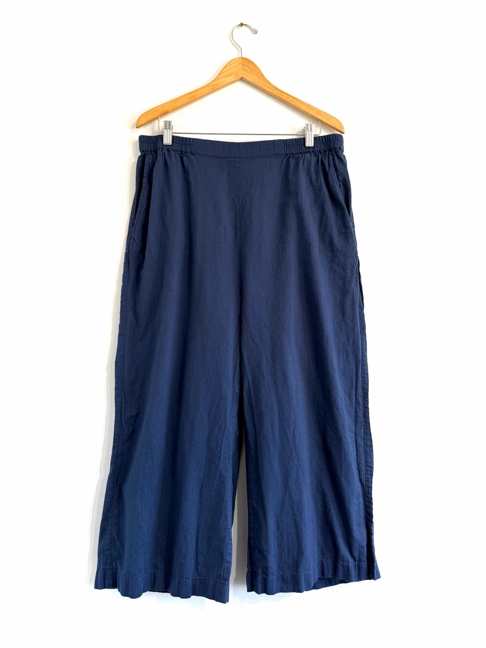 Gudrun Sjoden Wide Leg Navy Cropped Pants cotton textured